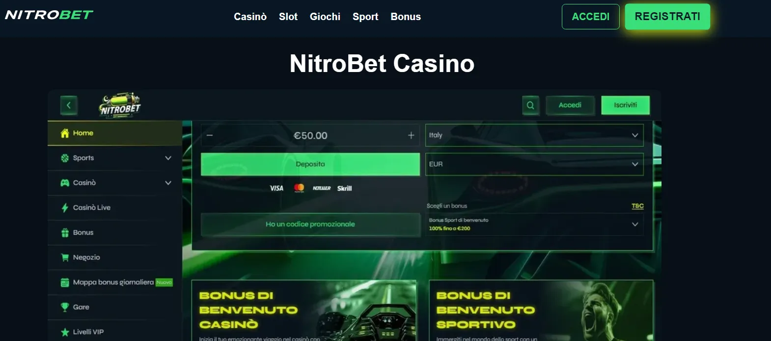 Nitrobet Casino – Cashback €2.000 Settimanale e Prelievi Istantanei